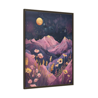 Framed Canvas - Golden Moon Over Lavender Peaks