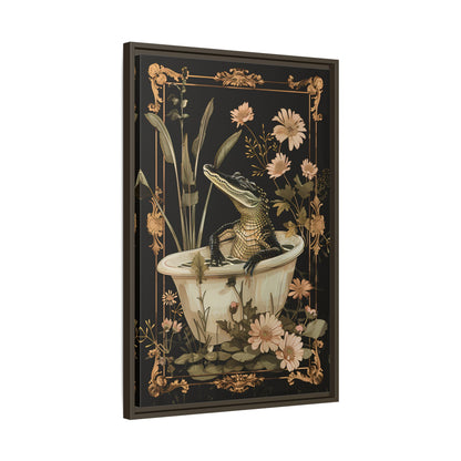 Framed Canvas - Crocodile in Bloom Bath Bliss