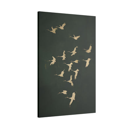 .75&quot; Matte Canvas - Emerald Sky Japanese Cranes