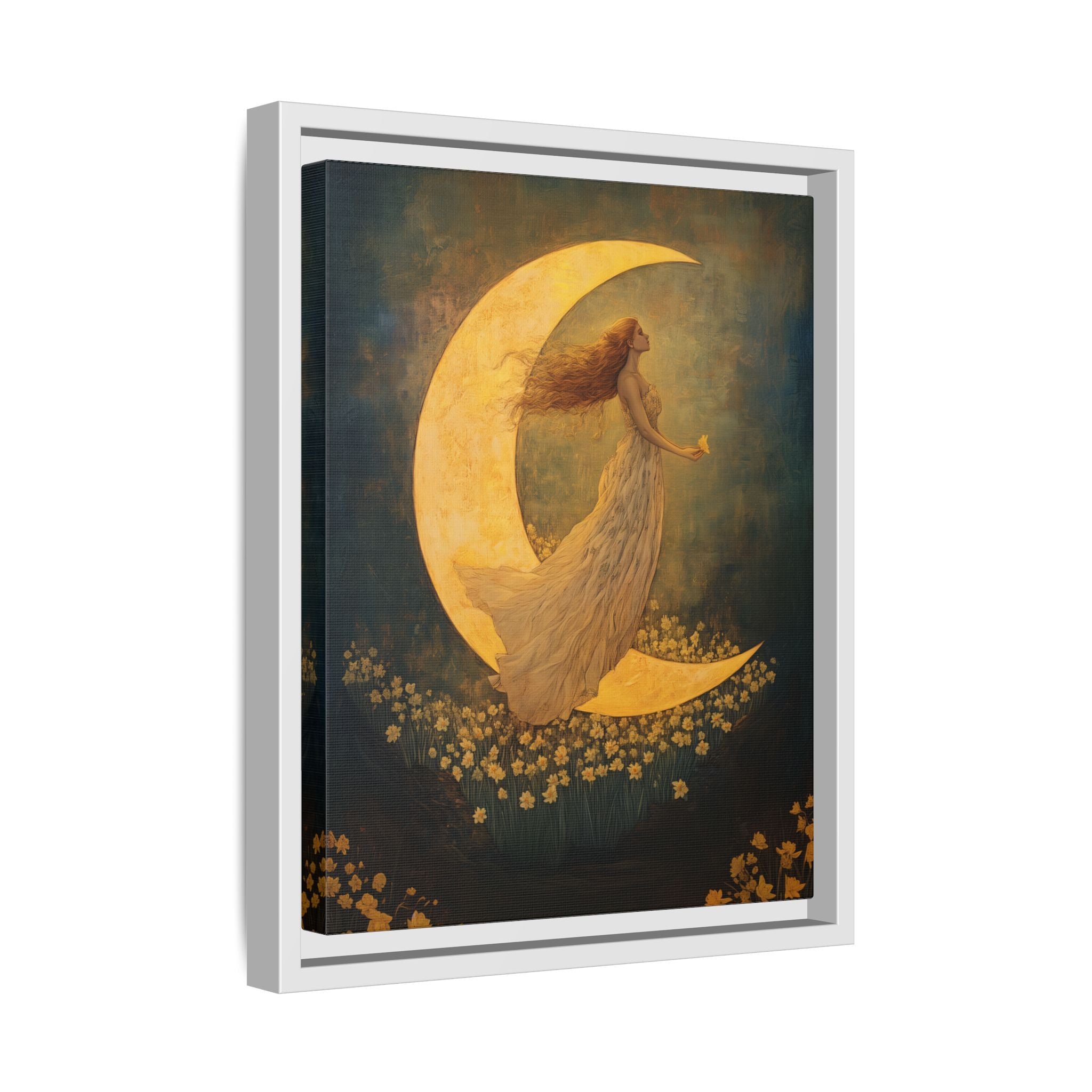 Framed Canvas - Moonlit Dreamer with Daffodils