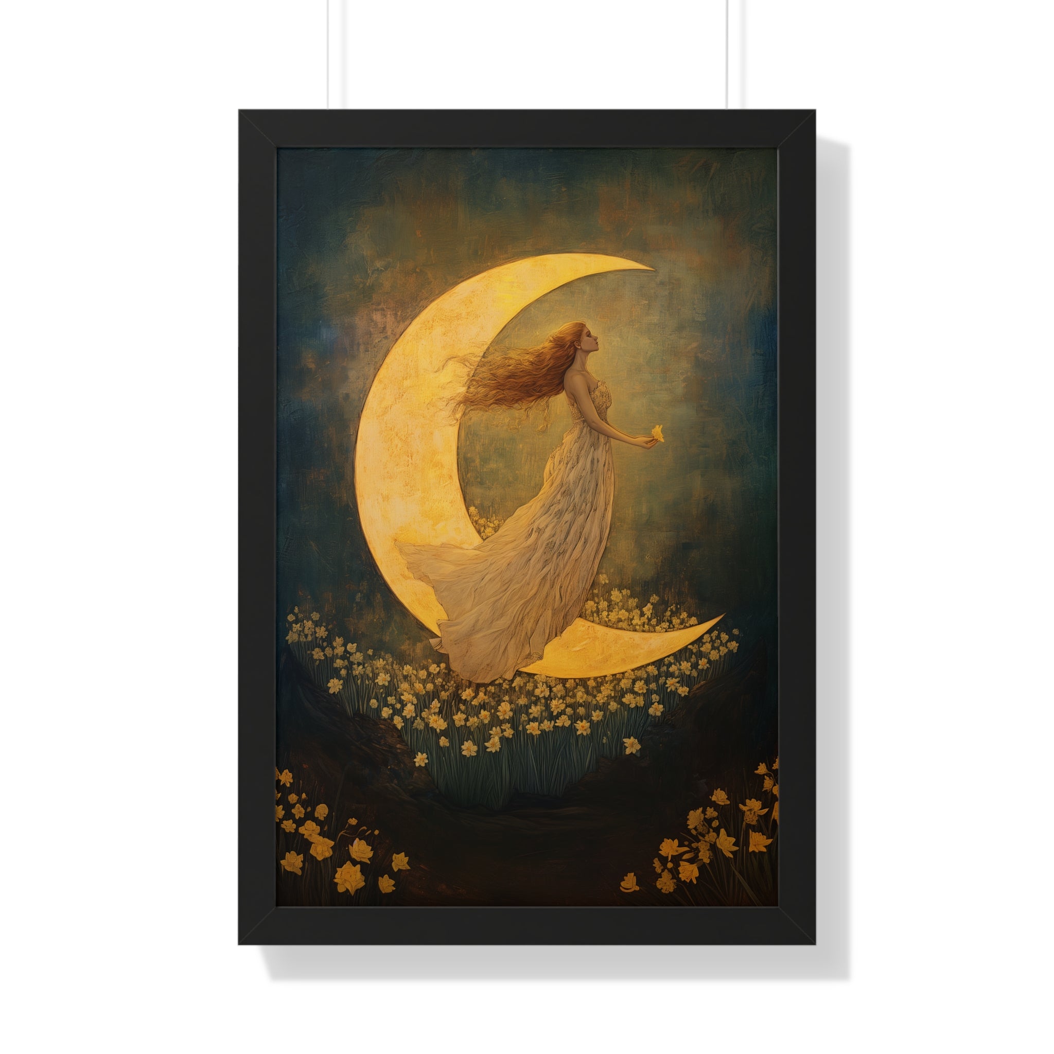 Framed Paper Print - Moonlit Dreamer with Daffodils