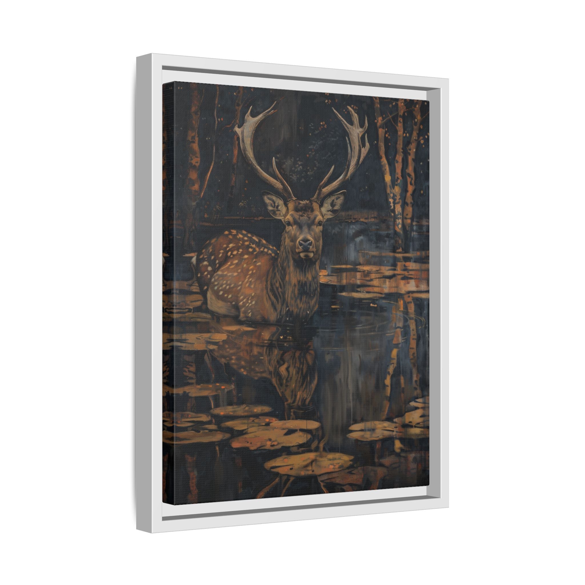 Framed Canvas - Twilight Stag Reflection