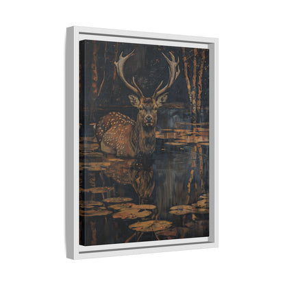 Framed Canvas - Twilight Stag Reflection