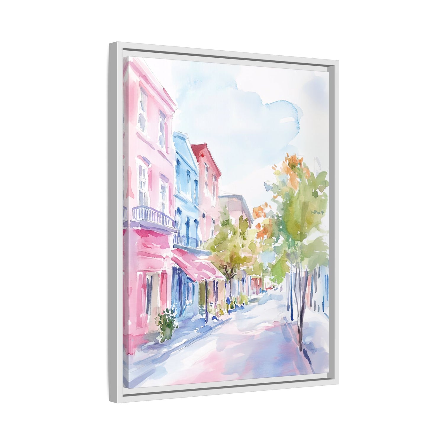 Framed Canvas - Pastel Charleston Street Scene