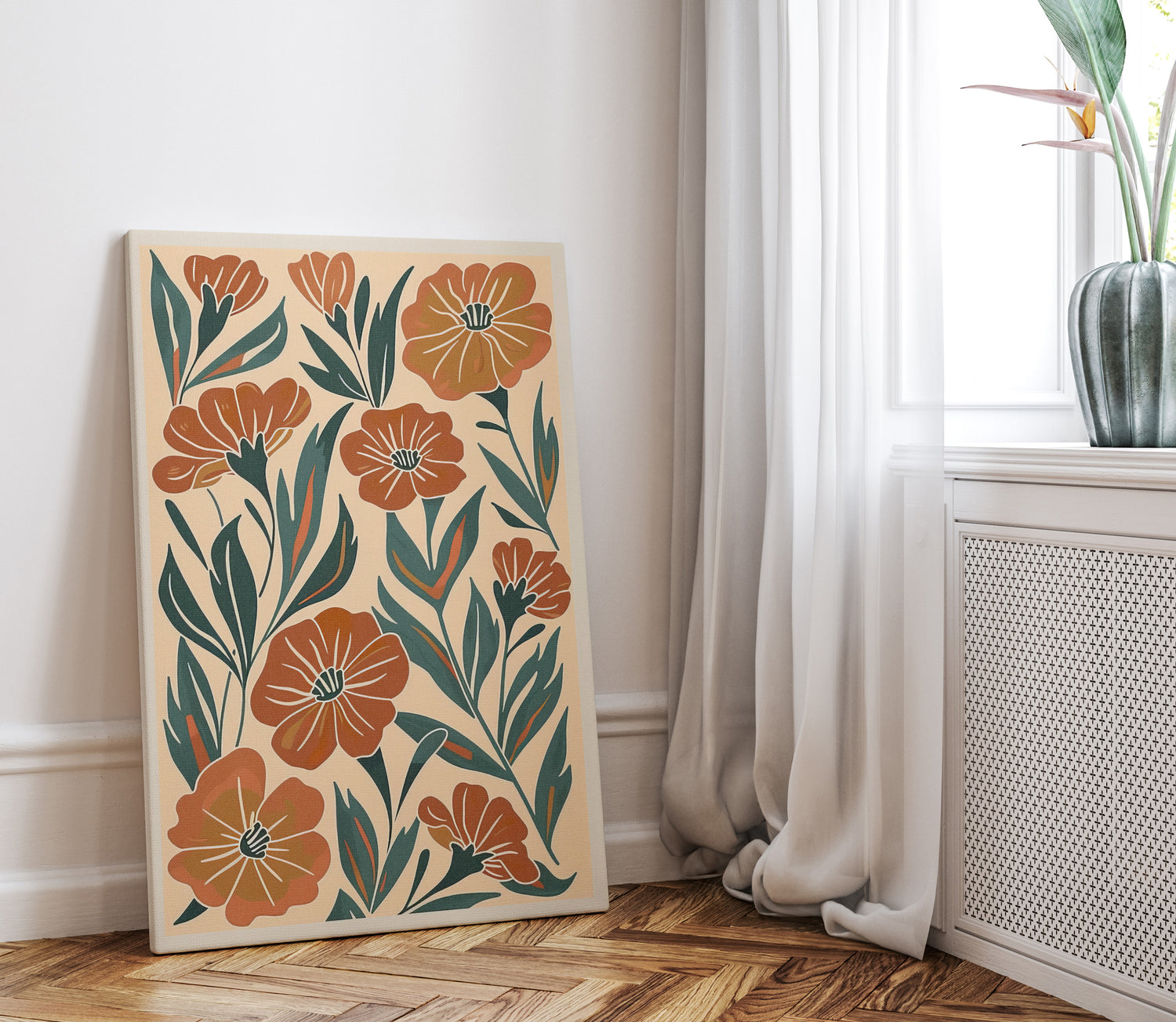 .75&quot; Matte Canvas - Burnt Orange Boho Blossoms