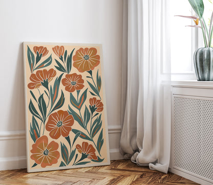 .75&quot; Matte Canvas - Burnt Orange Boho Blossoms