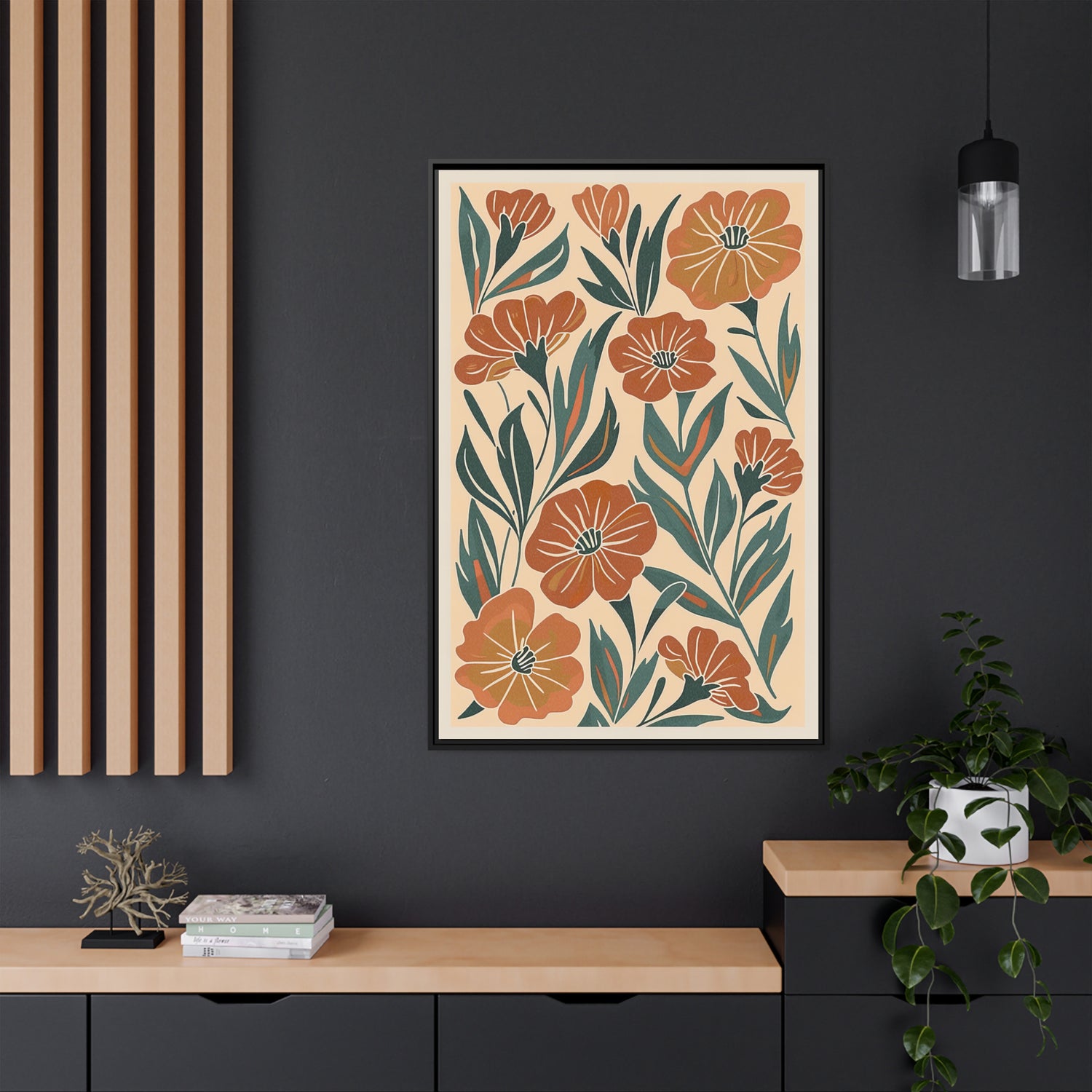 Framed Canvas - Burnt Orange Boho Blossoms