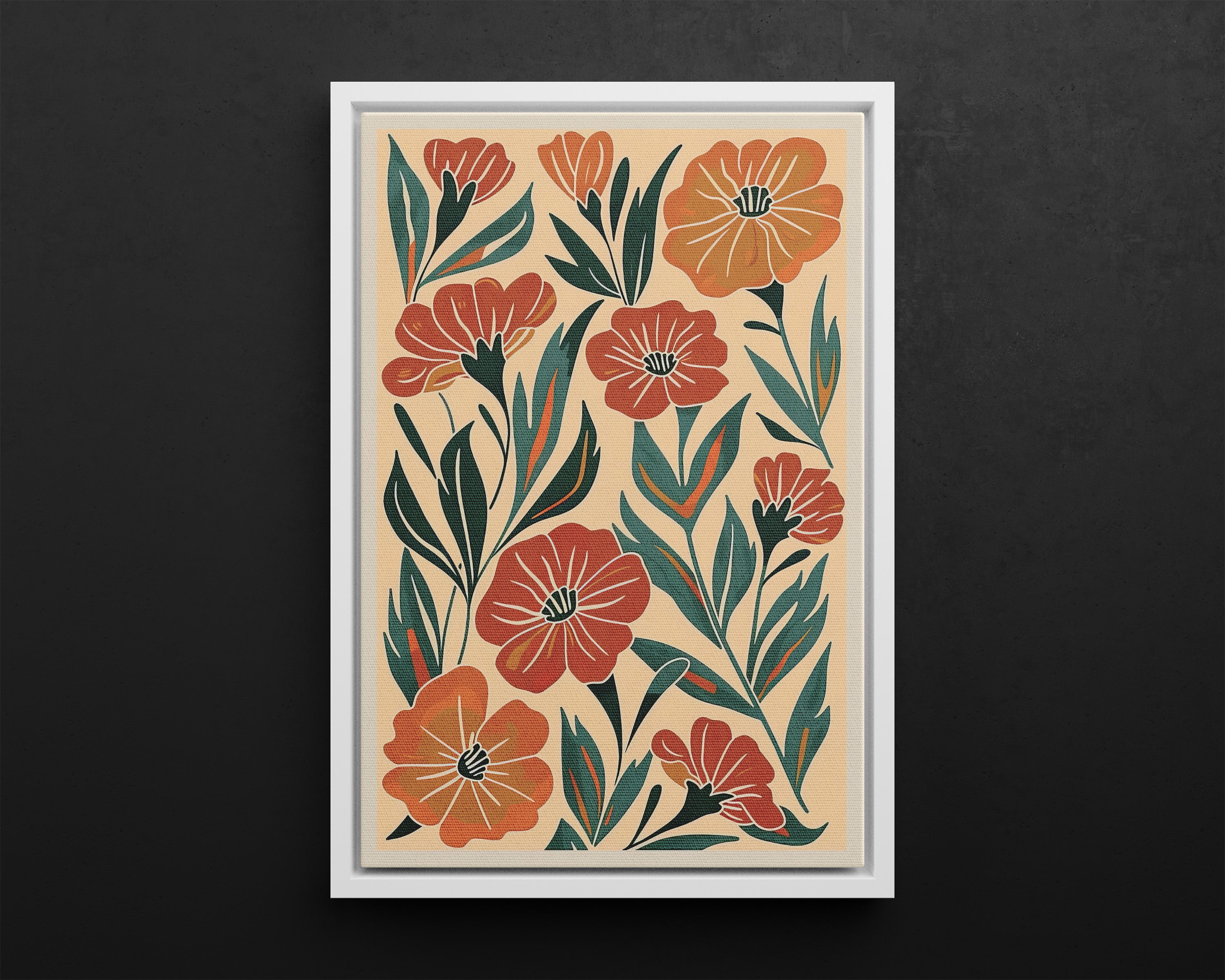 Framed Canvas - Burnt Orange Boho Blossoms