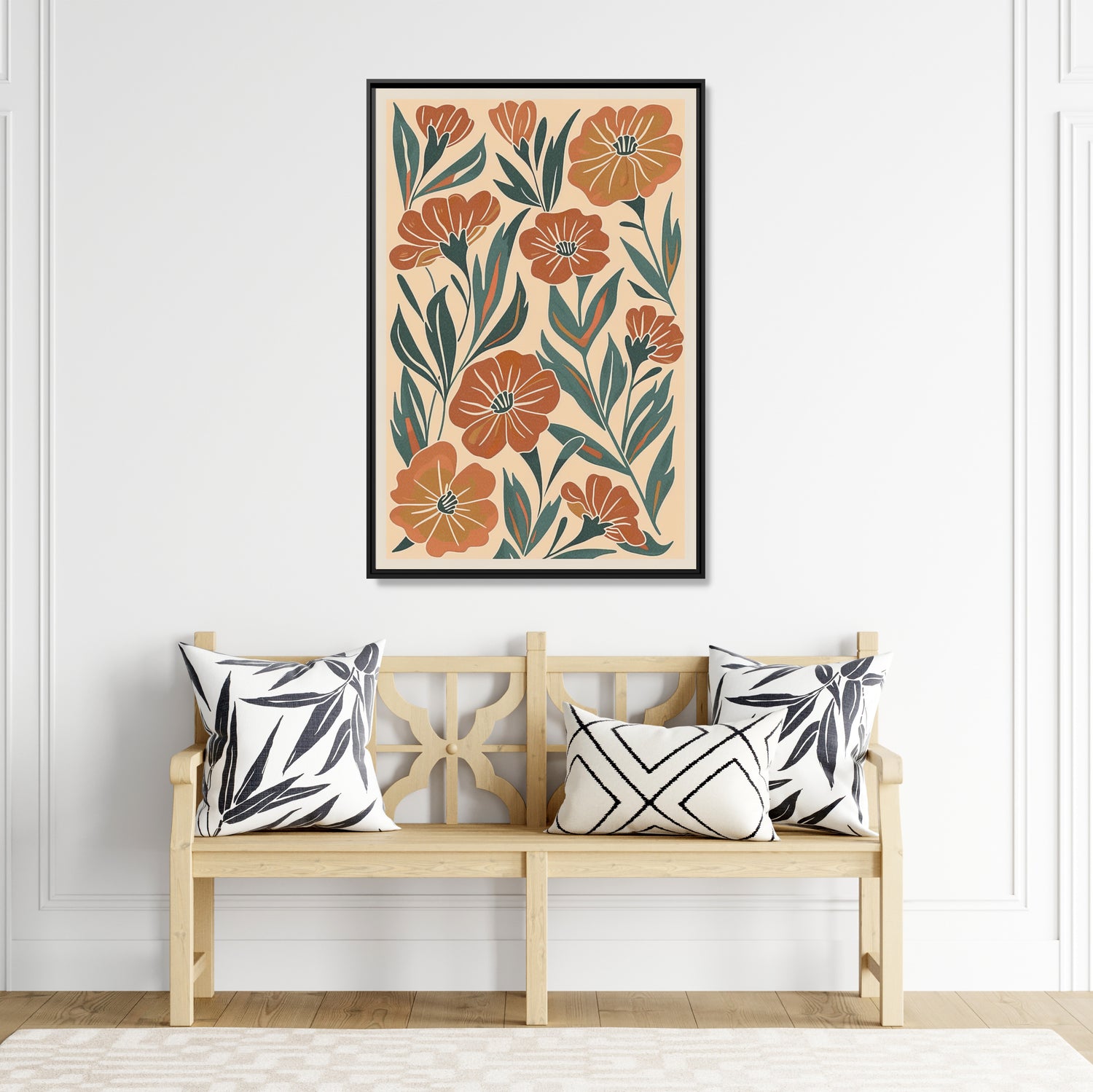 Framed Canvas - Burnt Orange Boho Blossoms
