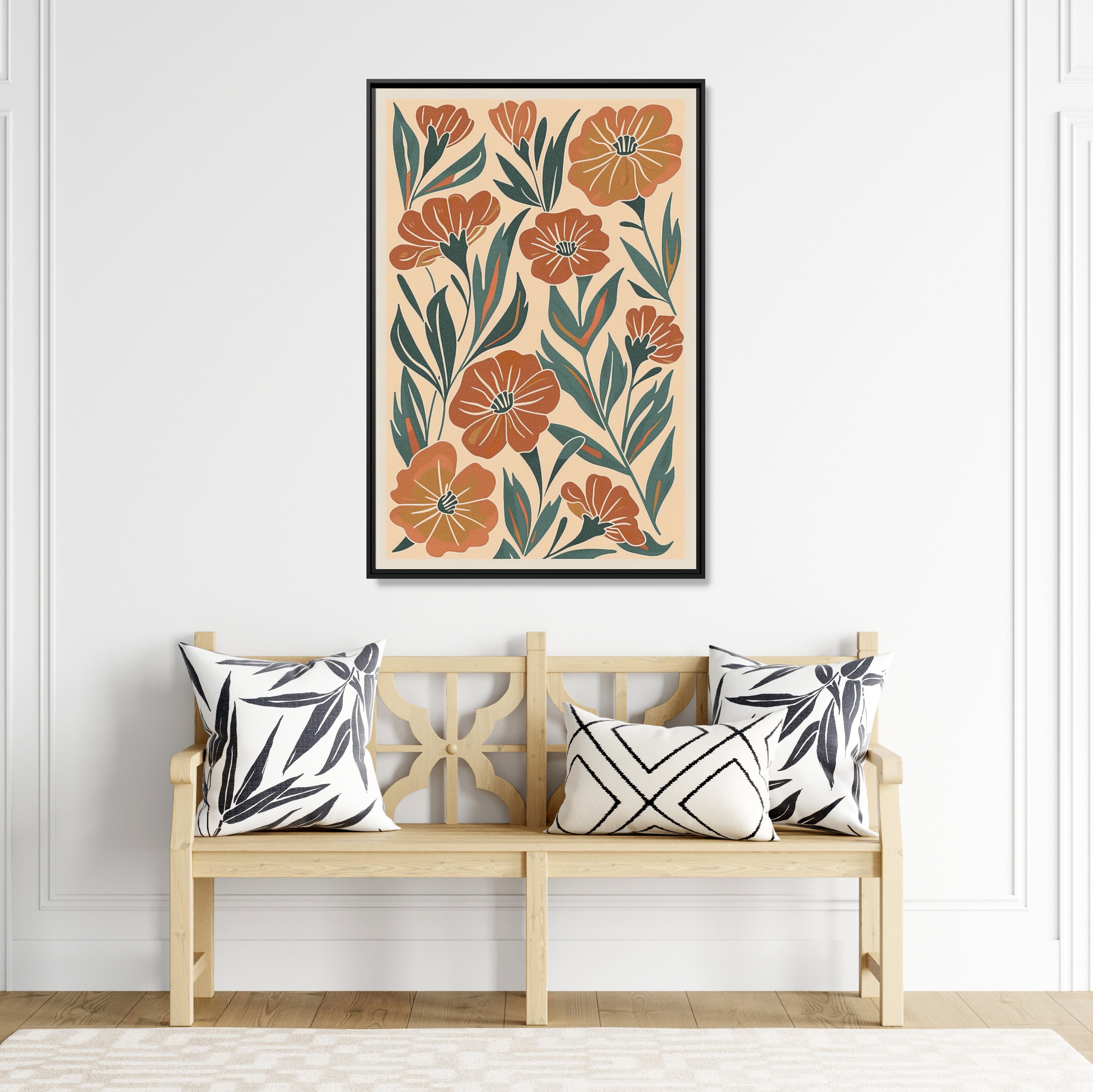 Framed Canvas - Burnt Orange Boho Blossoms
