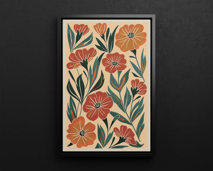 Framed Canvas - Burnt Orange Boho Blossoms
