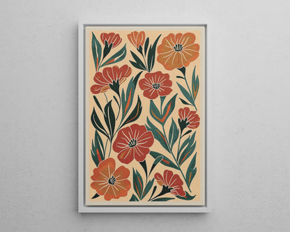Framed Canvas - Burnt Orange Boho Blossoms