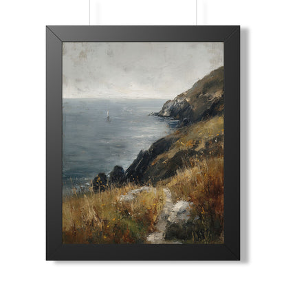 Framed Paper Print - Cliffside Sailboat Seascape