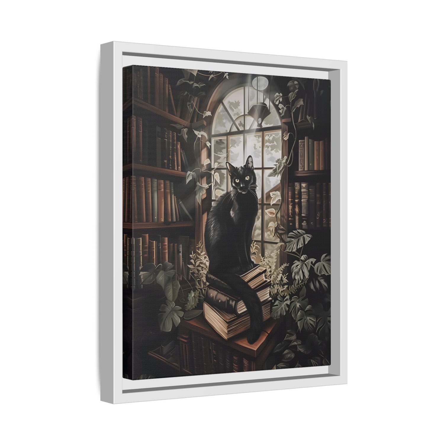 Framed Canvas - Book Hoarder Feline Gaze