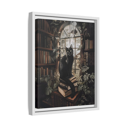 Framed Canvas - Book Hoarder Feline Gaze