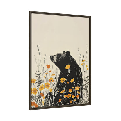 Framed Canvas - Black Bear in Wildflowers