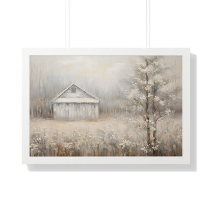 Framed Paper Print - Whispers of Winter Barn