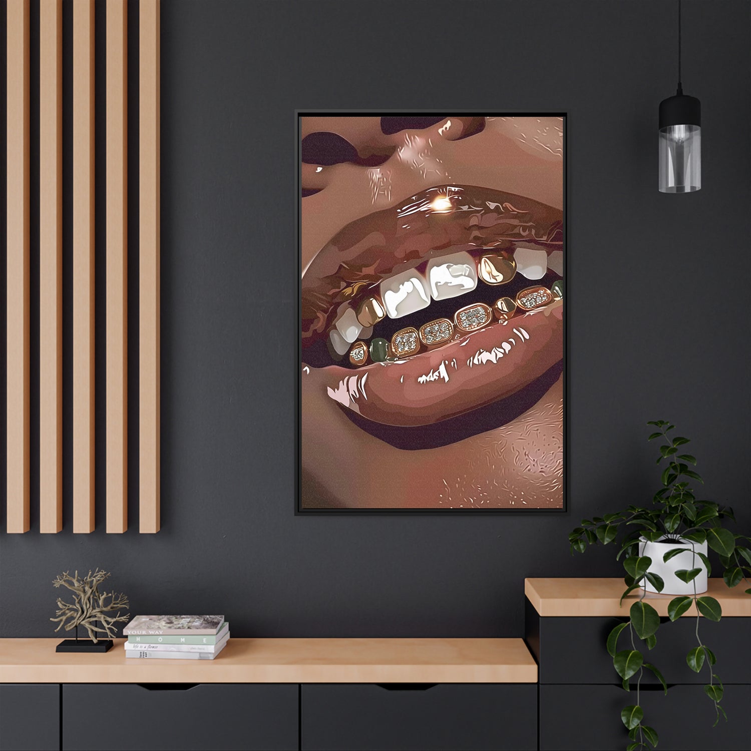 Framed Canvas - Golden Grill Smile