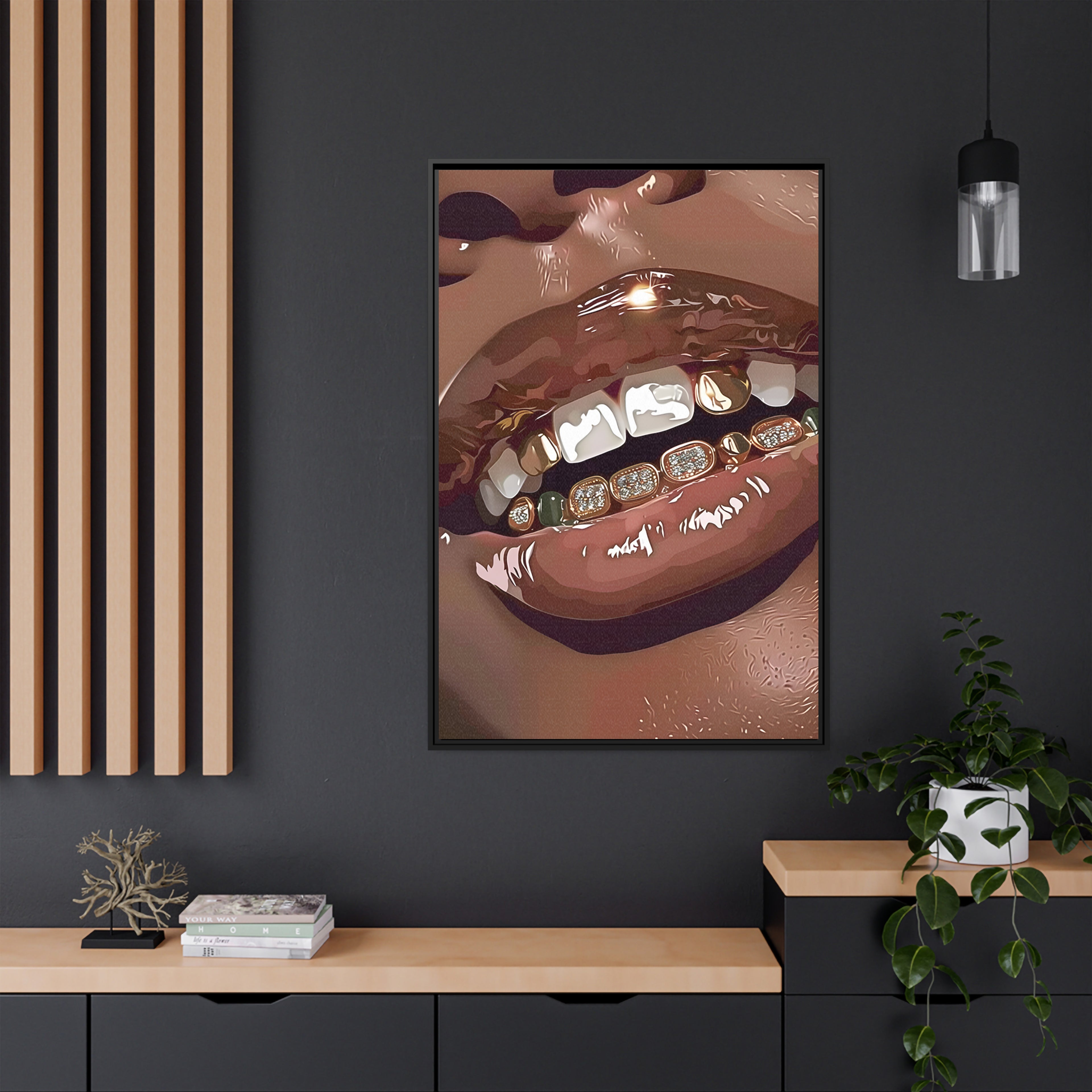 Framed Canvas - Golden Grill Smile