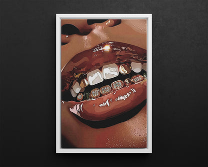 Framed Canvas - Golden Grill Smile