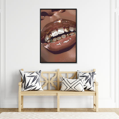 Framed Canvas - Golden Grill Smile