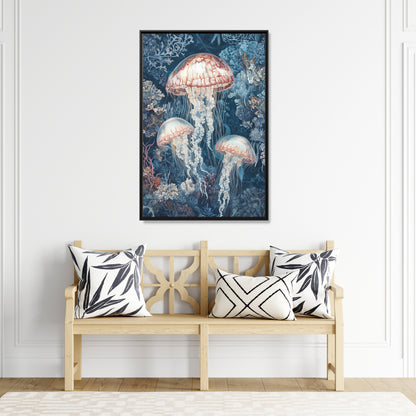 Framed Canvas - Ethereal Ocean Jellyfish