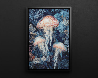 Framed Canvas - Ethereal Ocean Jellyfish