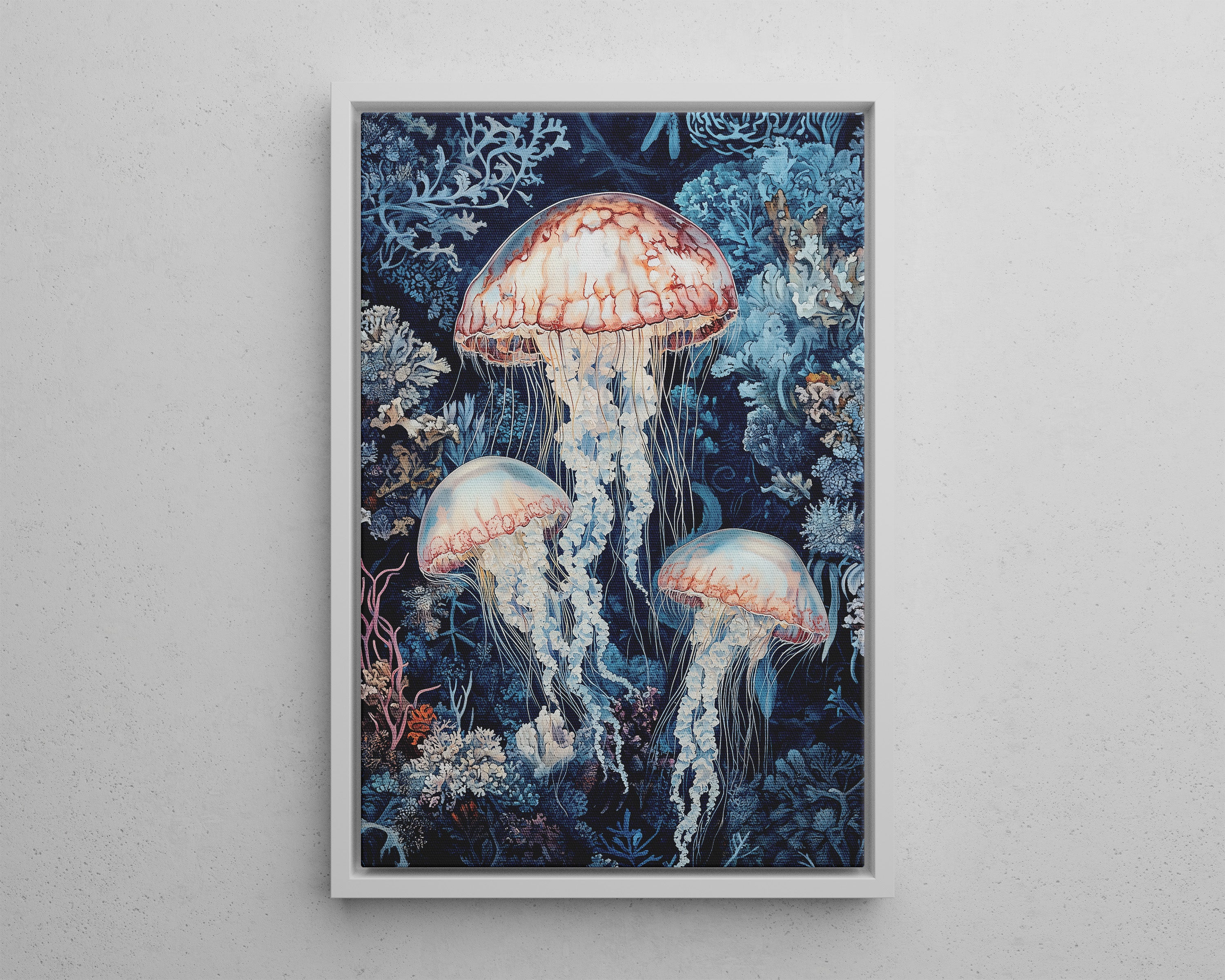 Framed Canvas - Ethereal Ocean Jellyfish