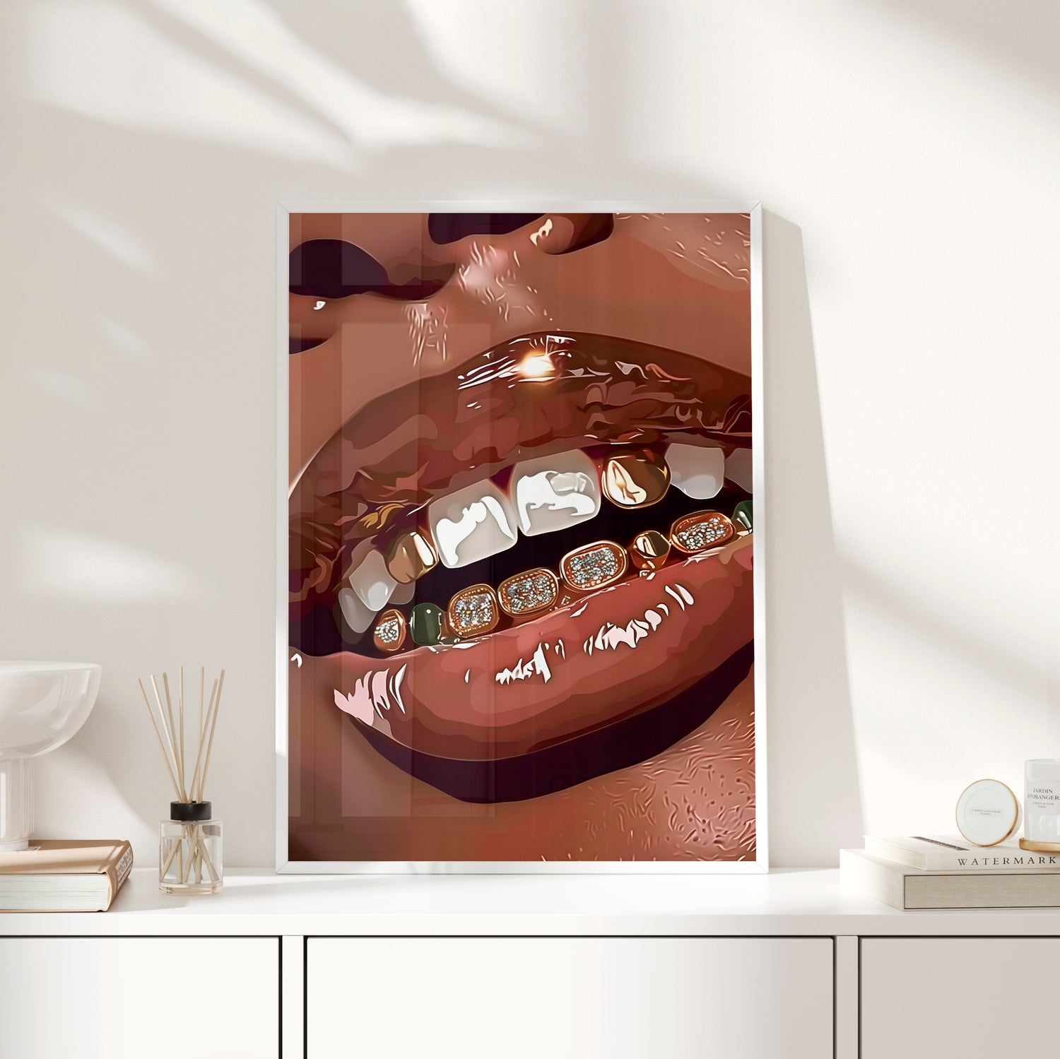 Framed Paper Print - Golden Grill Smile