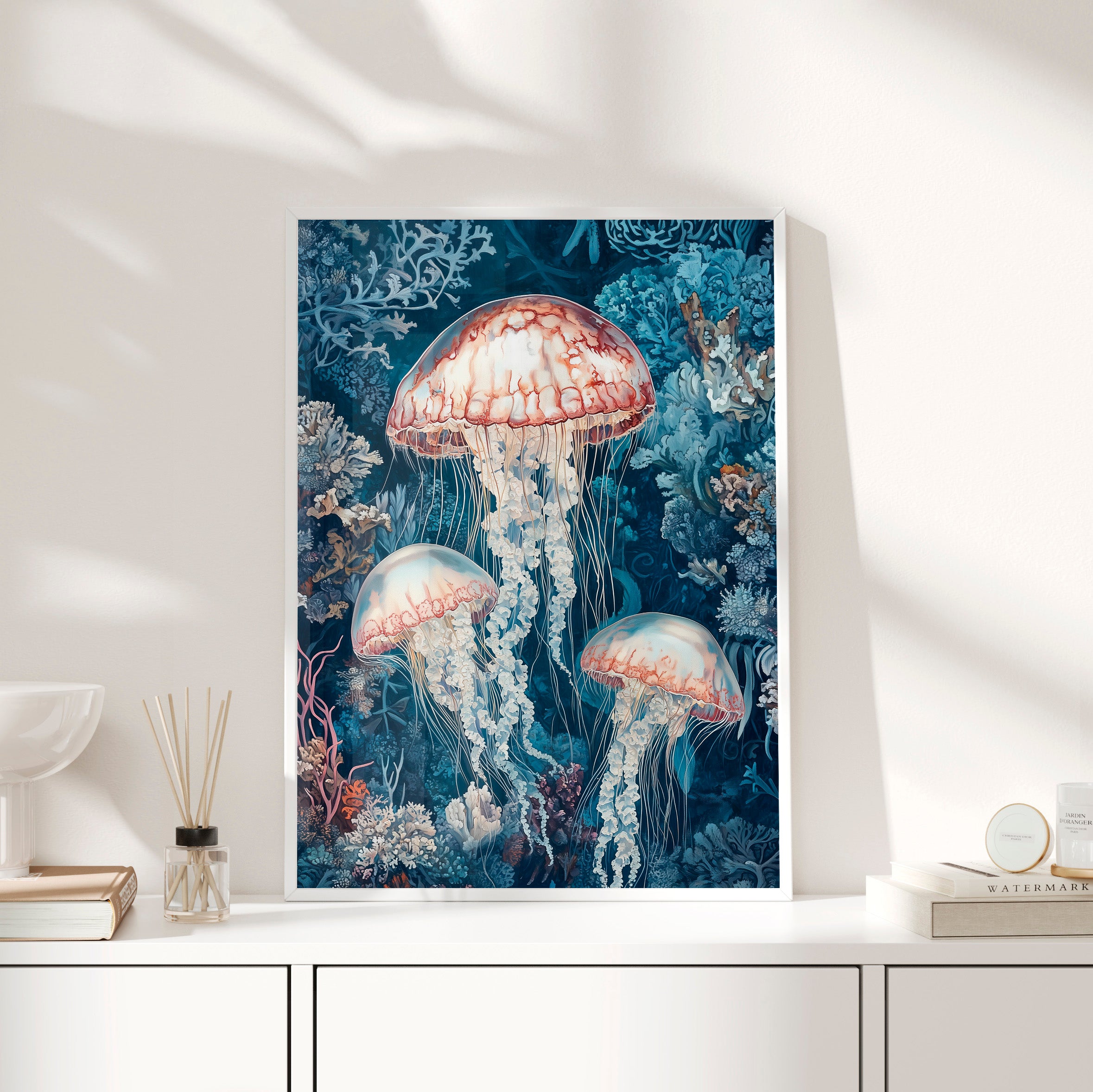 Framed Paper Print - Ethereal Ocean Jellyfish