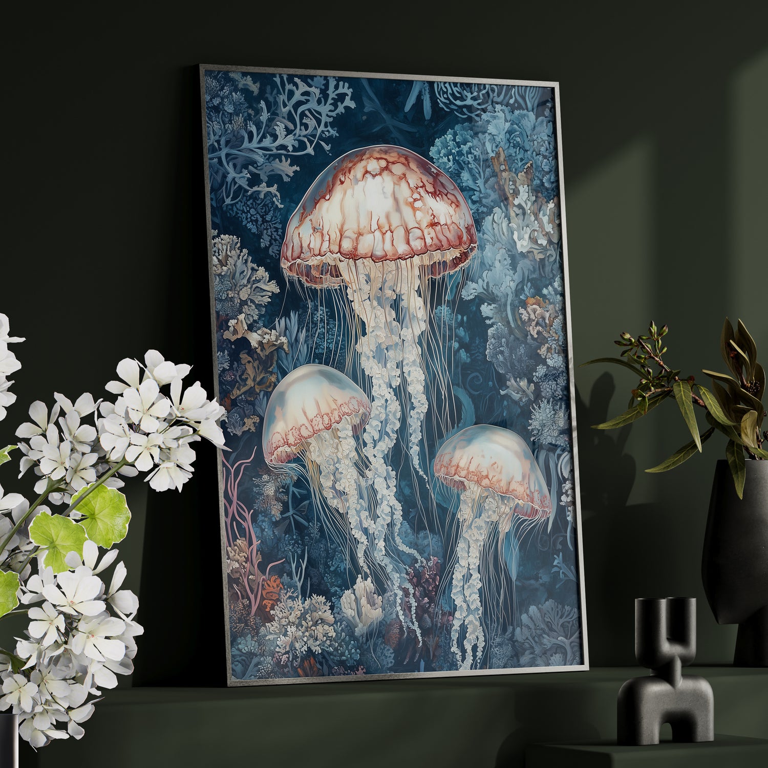 Framed Paper Print - Ethereal Ocean Jellyfish