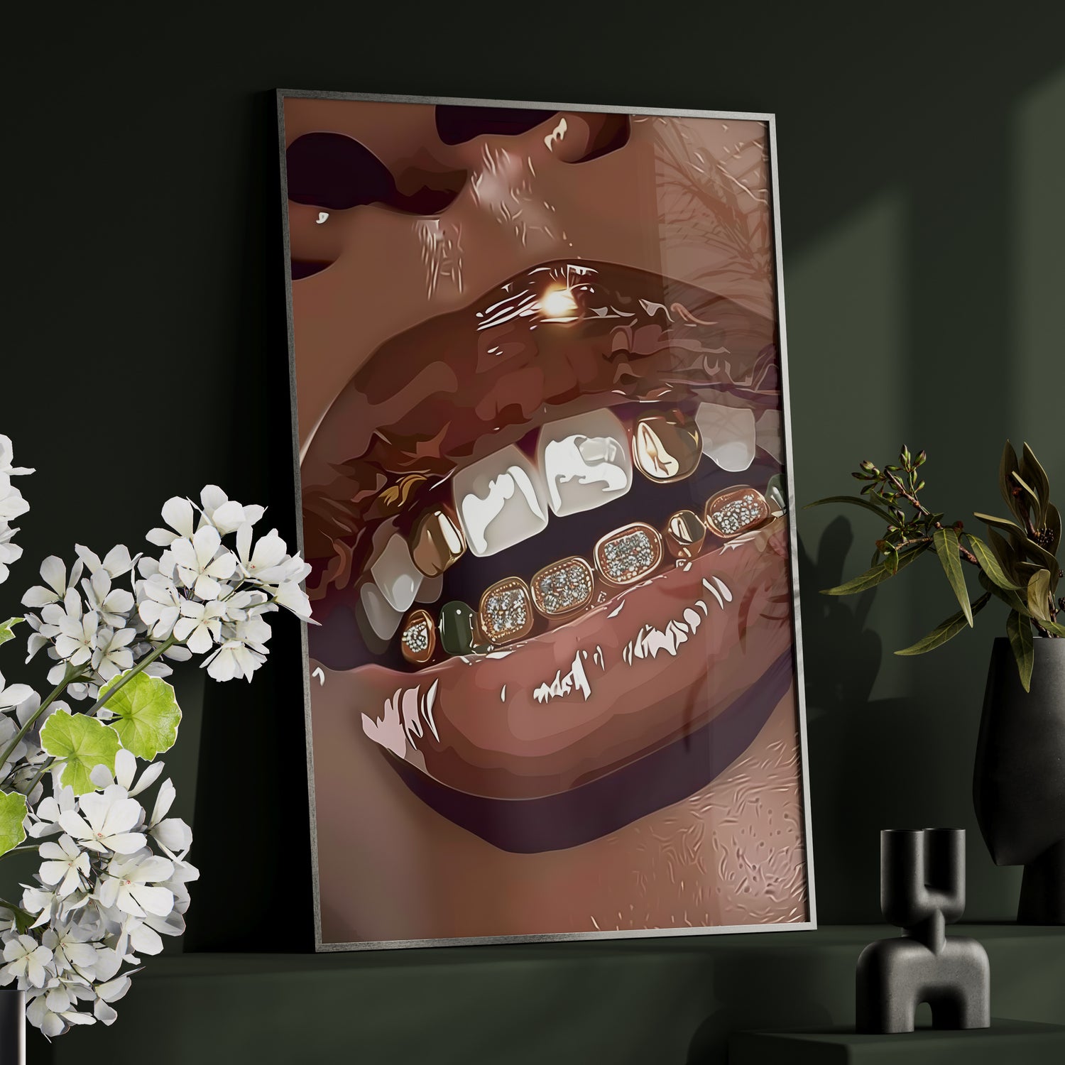 Framed Paper Print - Golden Grill Smile
