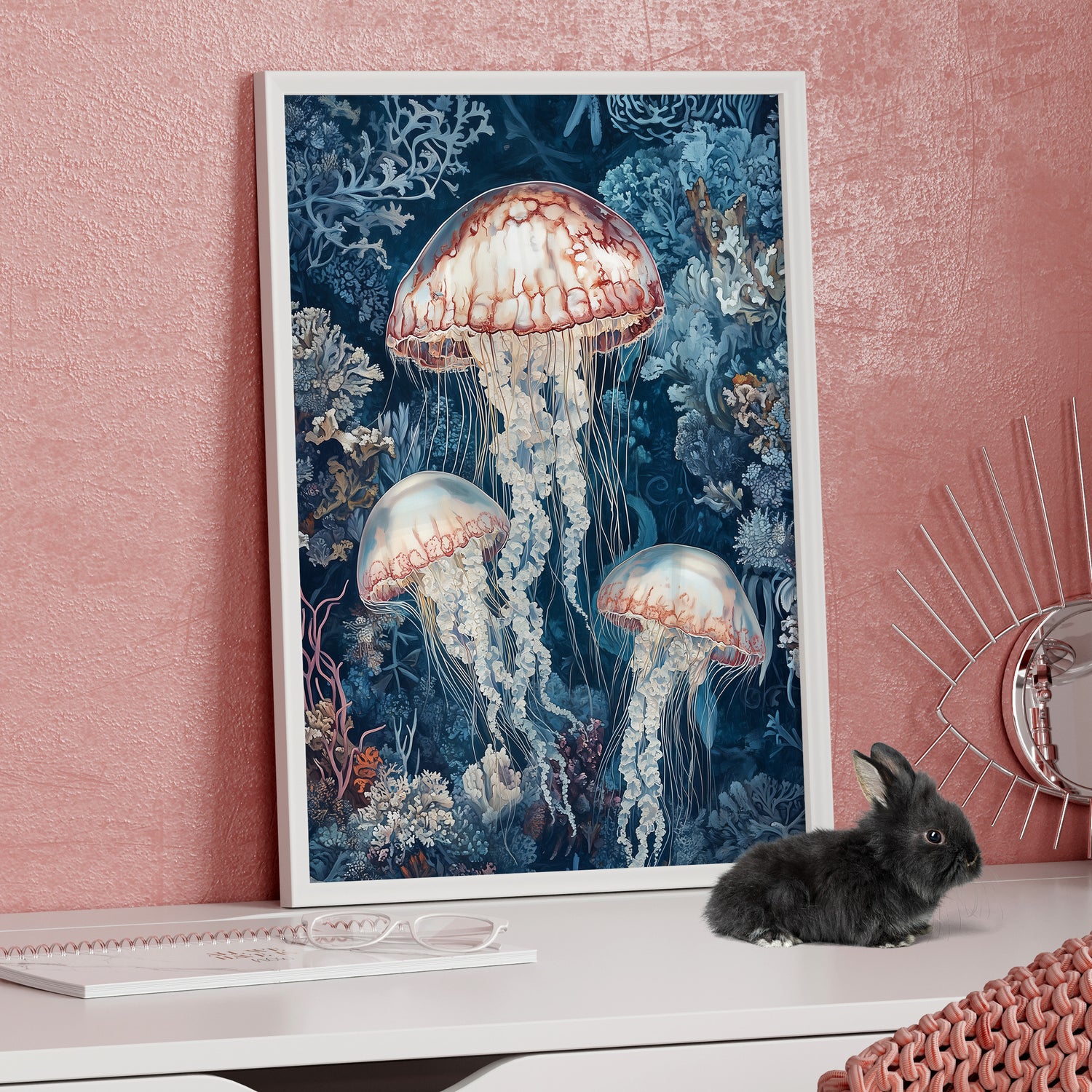 Framed Paper Print - Ethereal Ocean Jellyfish