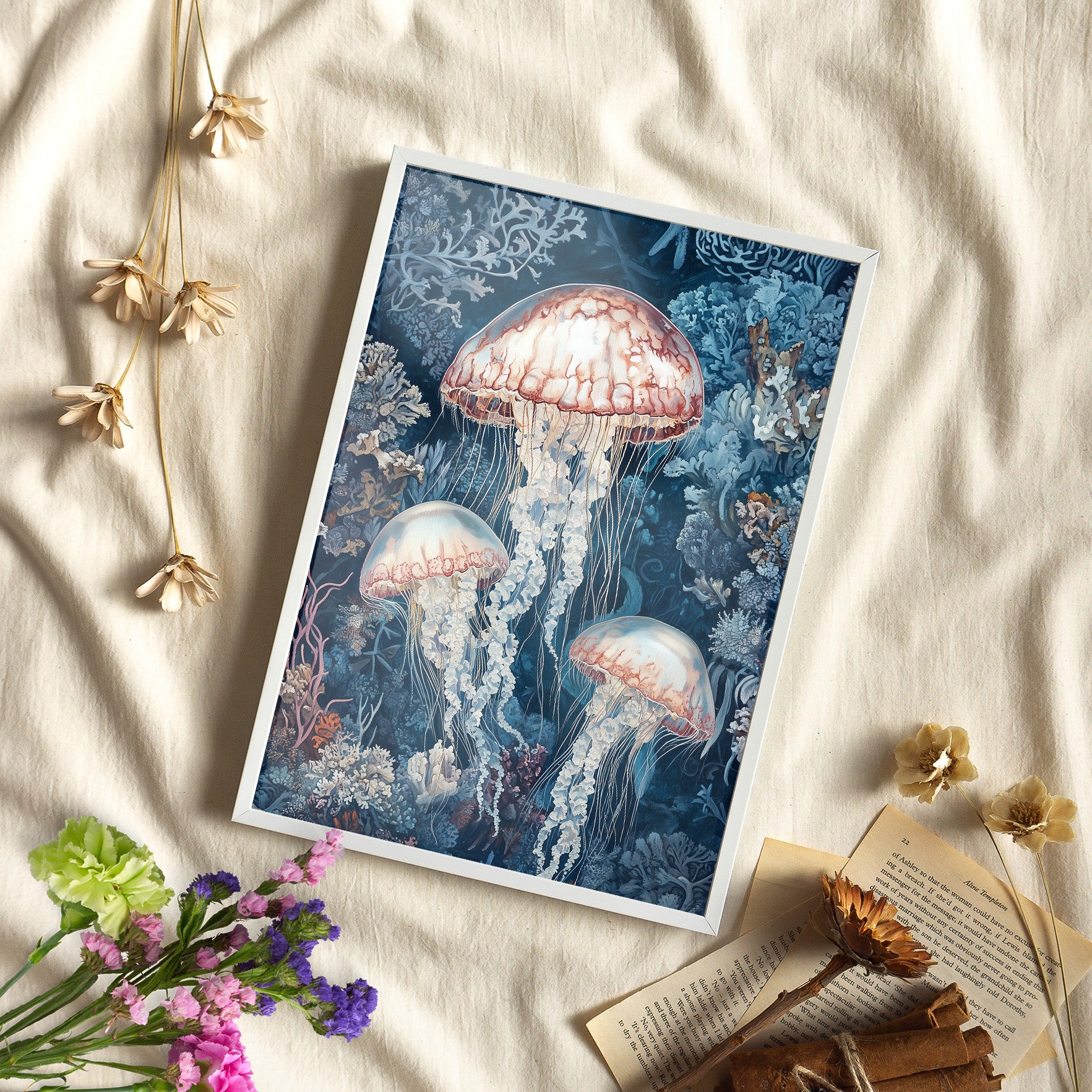 Framed Paper Print - Ethereal Ocean Jellyfish