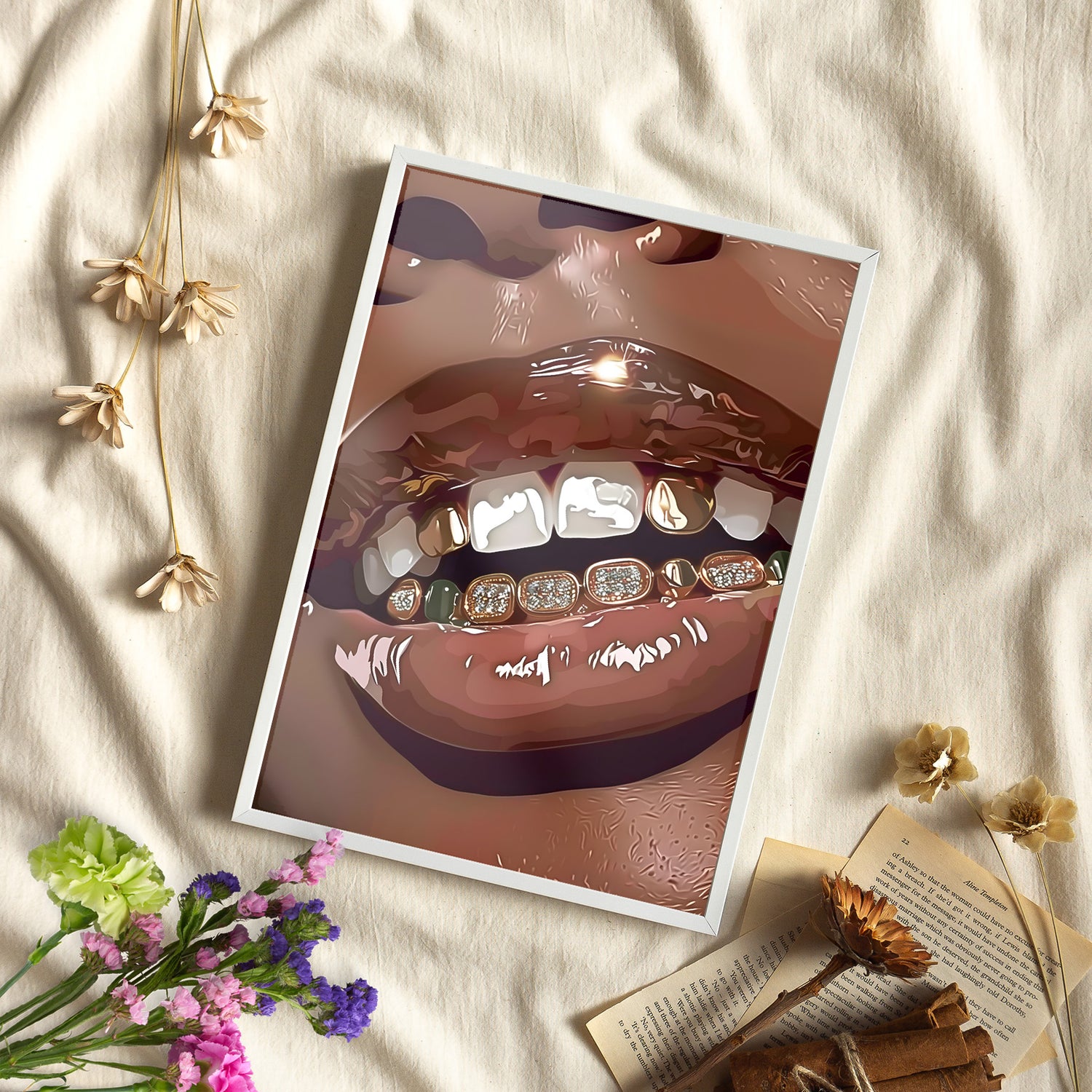 Framed Paper Print - Golden Grill Smile