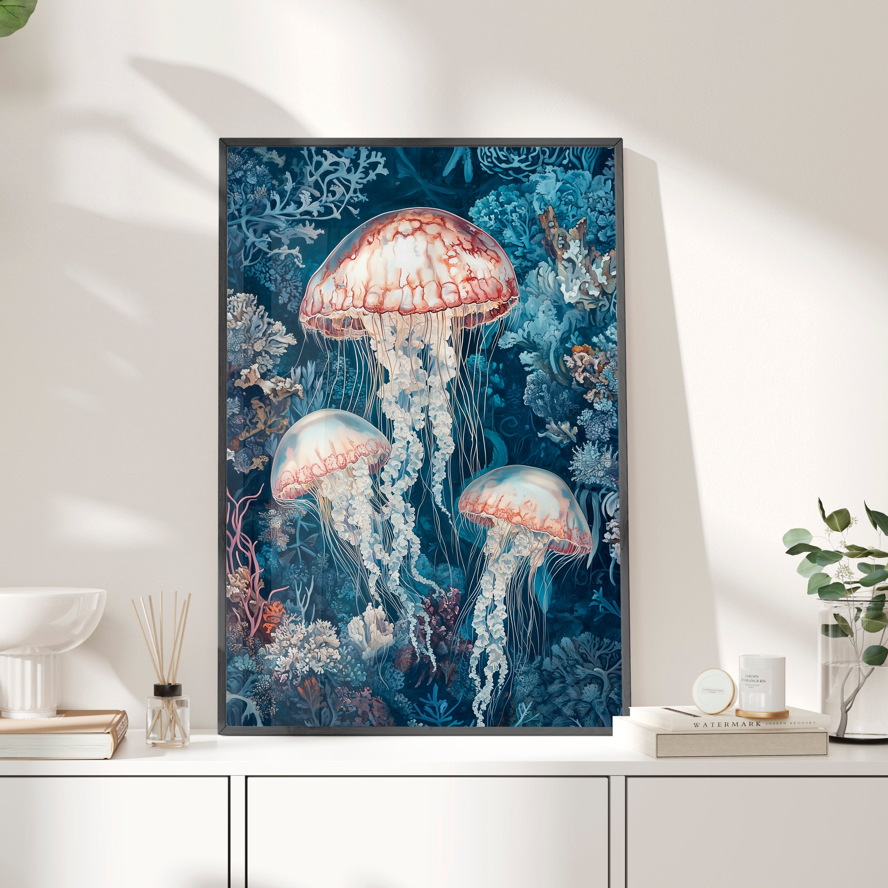 Framed Paper Print - Ethereal Ocean Jellyfish