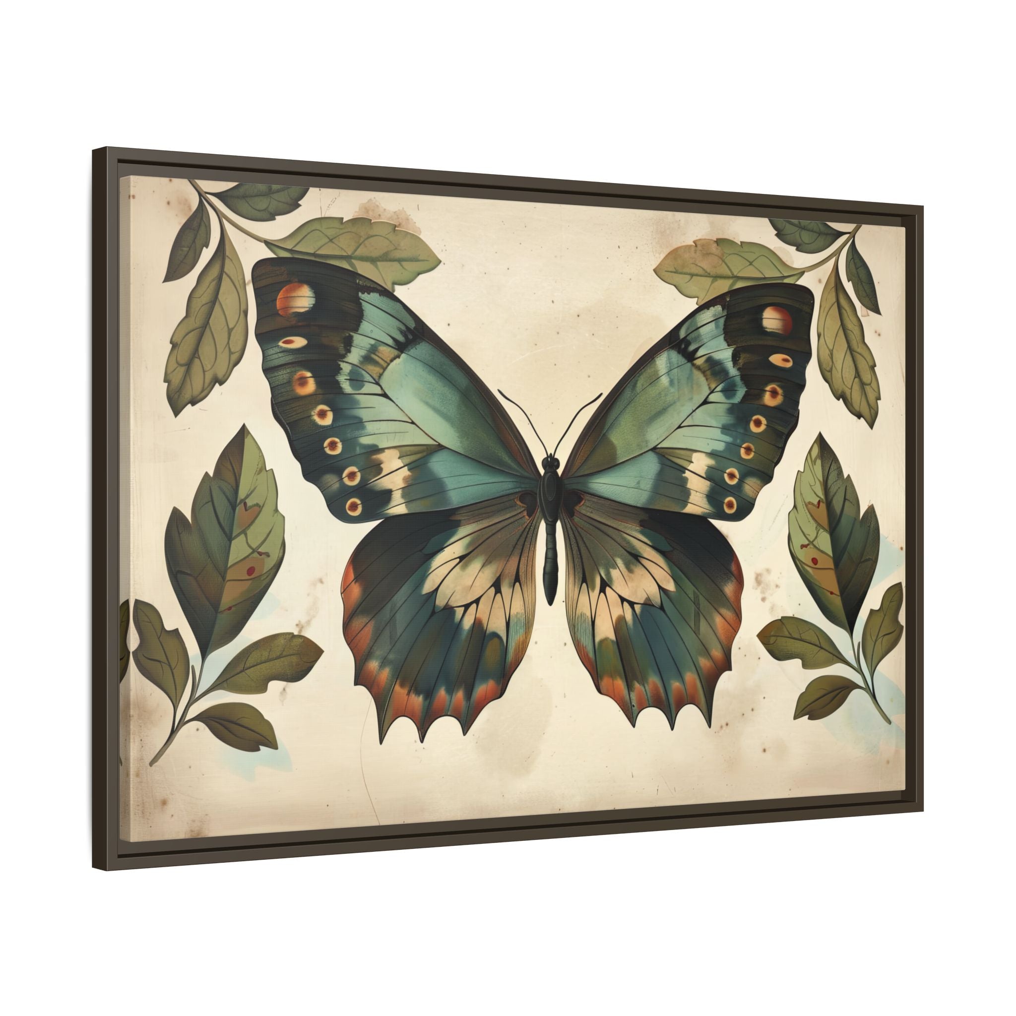 Framed Canvas - Vintage Iridescent Butterfly Bloom