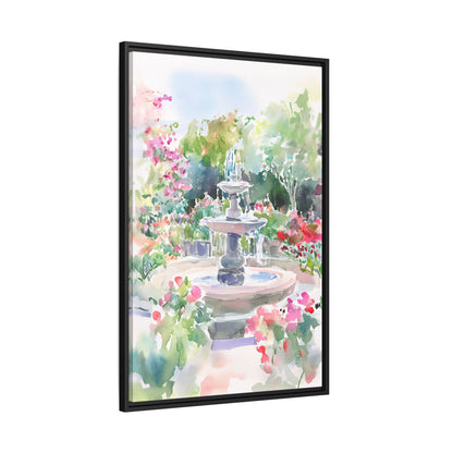 Framed Canvas - Charleston Garden Fountain View