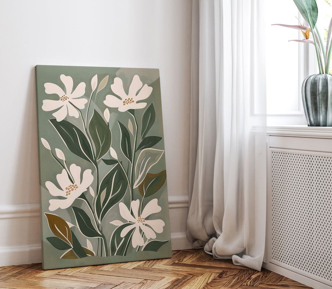 1.25" Matte Canvas - Cream Blooms on Sage Leaves