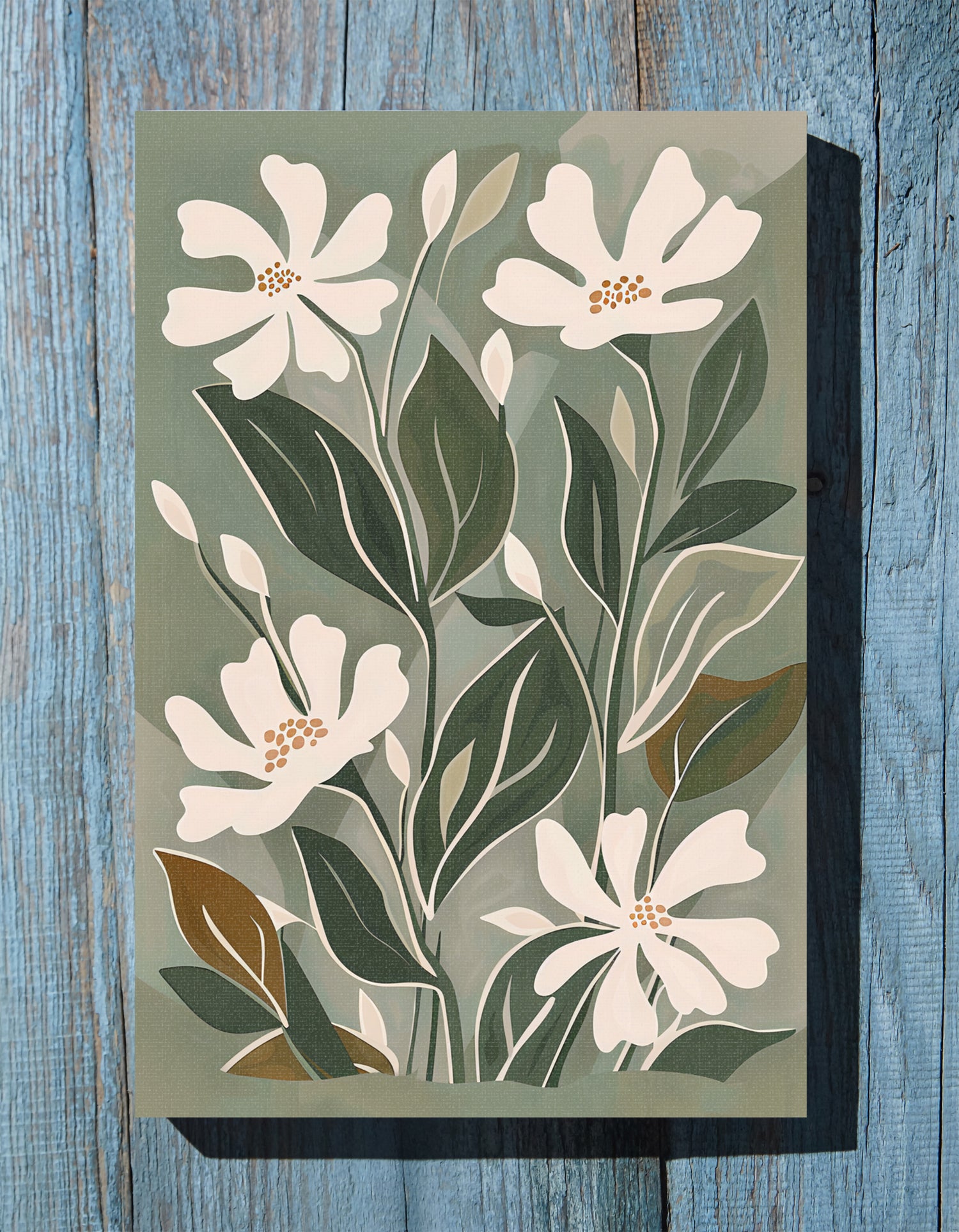 .75&quot; Matte Canvas - Cream Blooms on Sage Leaves
