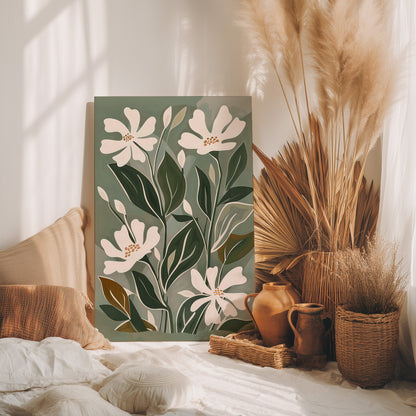 .75&quot; Matte Canvas - Cream Blooms on Sage Leaves