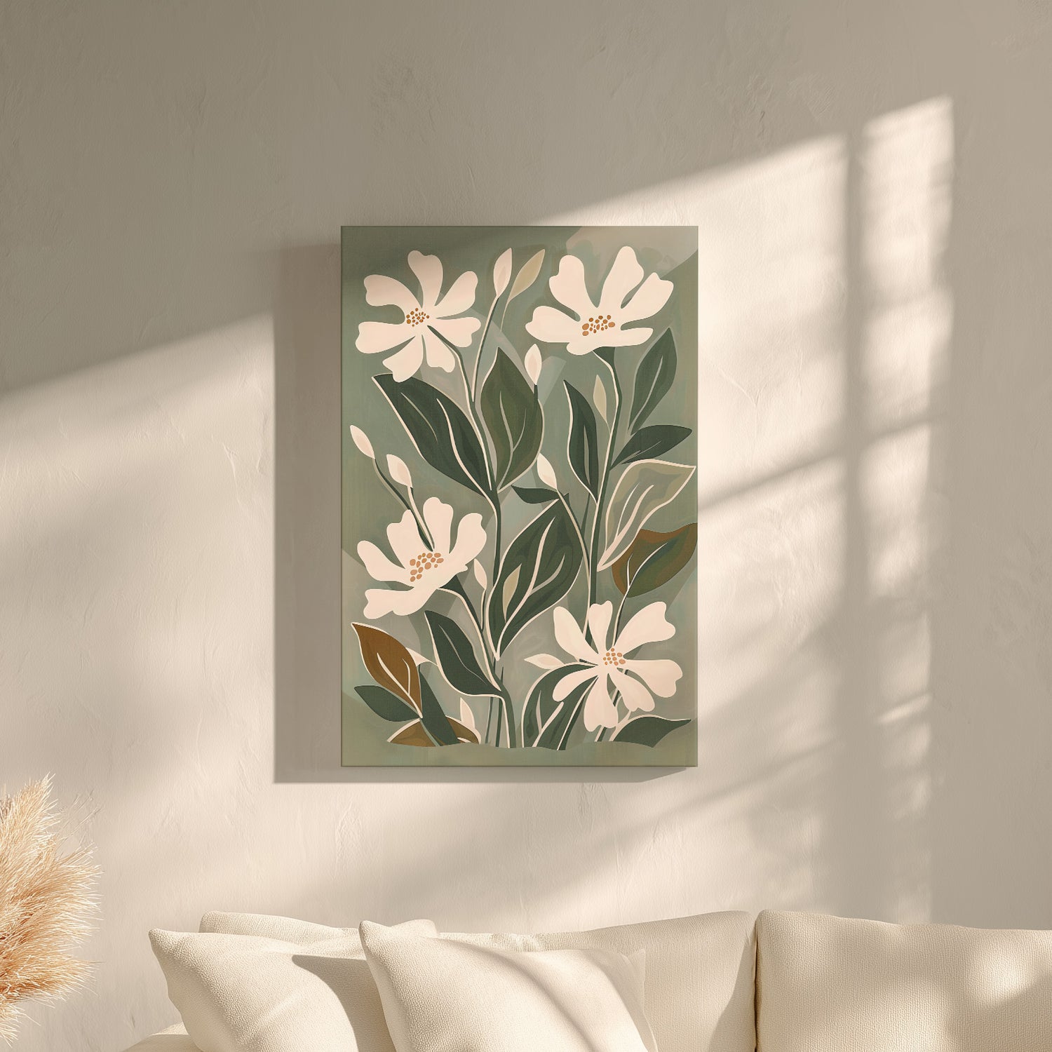 .75&quot; Matte Canvas - Cream Blooms on Sage Leaves