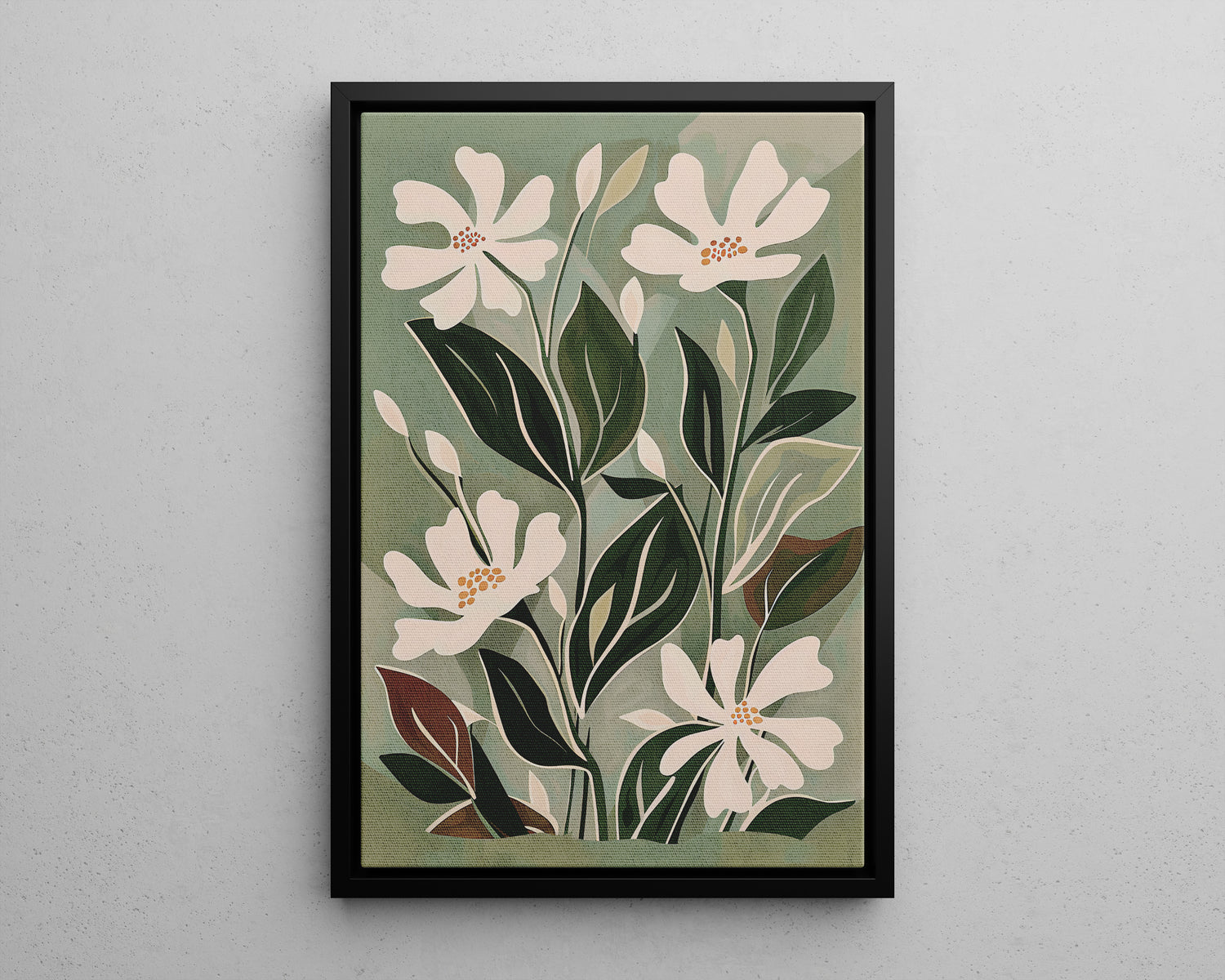 Framed Canvas - Cream Blooms on Sage Leaves