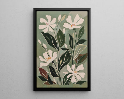 Framed Canvas - Cream Blooms on Sage Leaves