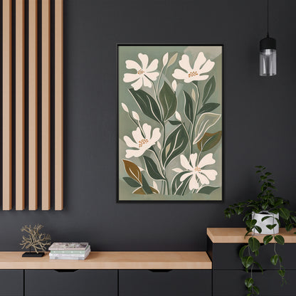 Framed Canvas - Cream Blooms on Sage Leaves
