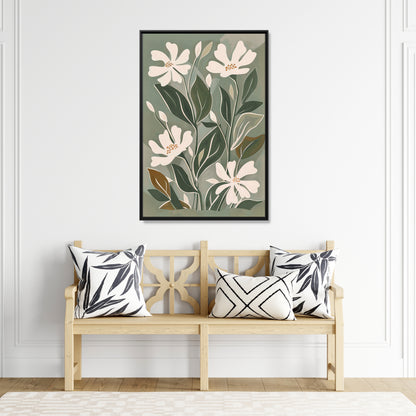 Framed Canvas - Cream Blooms on Sage Leaves