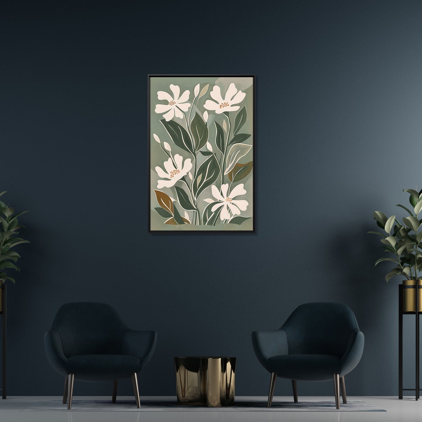 Framed Canvas - Cream Blooms on Sage Leaves