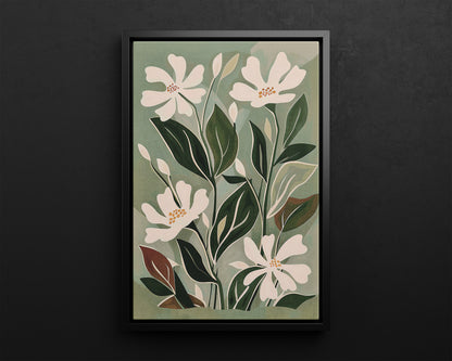 Framed Canvas - Cream Blooms on Sage Leaves