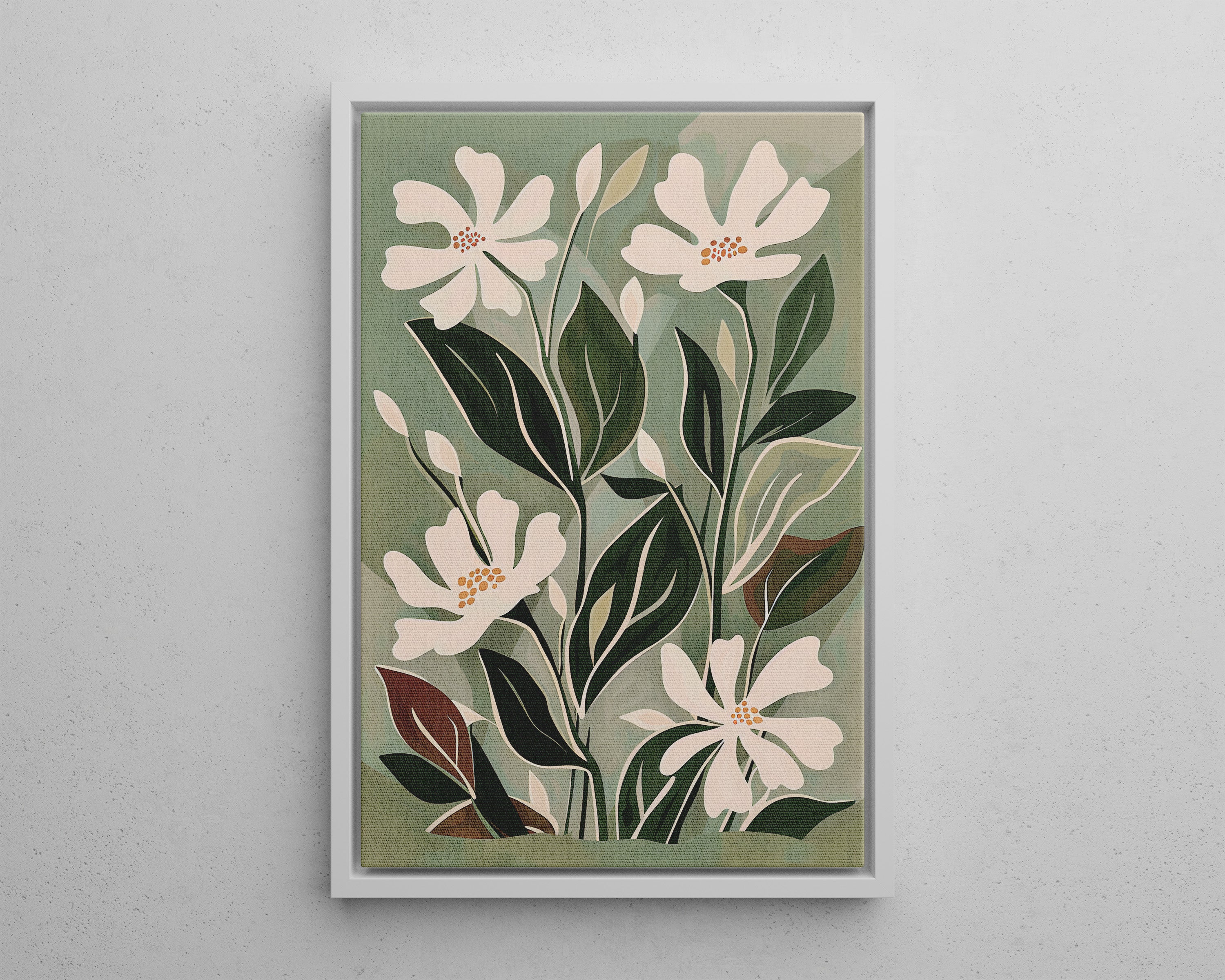 Framed Canvas - Cream Blooms on Sage Leaves