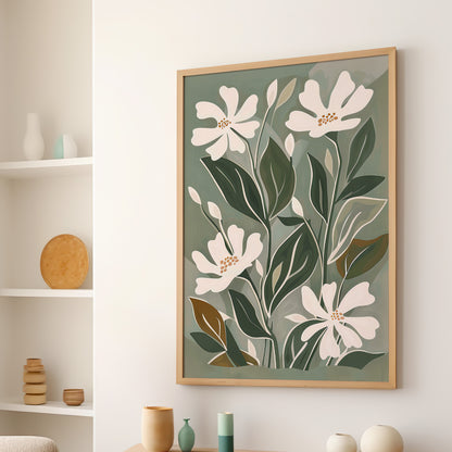Cream Blooms on Sage Leaves